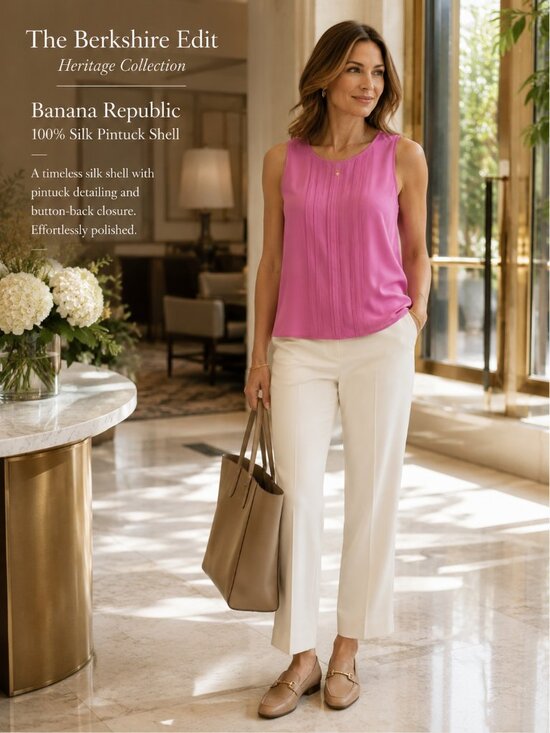 Banana Republic Tops - Banana Republic 100% Silk Pintuck Shell Blouse Pink Sleeveless Top 8